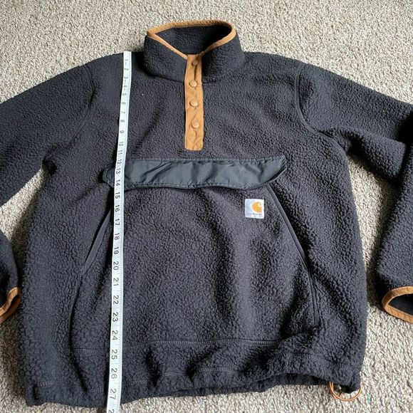 Carharrt Women's Pullover M Relaxed Fit Black Tan Fleece 1/4 Button Pocket Warm - Picture 8 of 14